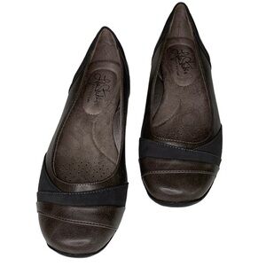 LIFE STRIDE SOFT SYSTEM FAUX LEATHER GRAY AND BROWN WOMENS FLATS SIZE 7 WIDE